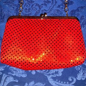❤️Bright Red Metallic Sequin Party Kisslock Clutch
